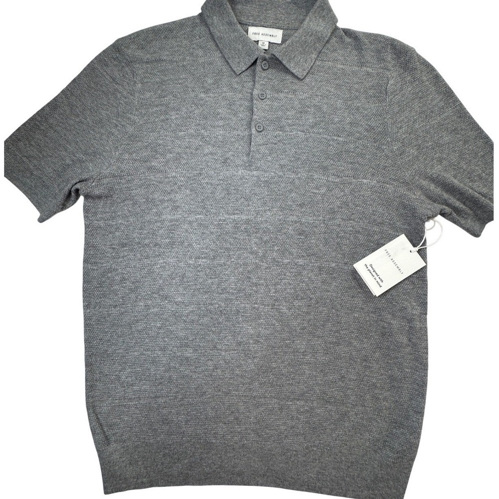 Free Assembly Men Polo Shirt sweater Grey Heather M preppy old money short sleev